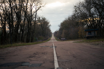 Fototapeta premium The road in the forest in Pripyat in Chernobyl