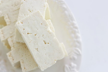 Chinese food, chopped tofu on dish for cooking image