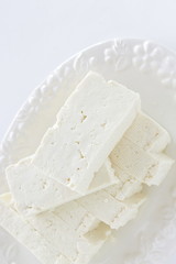 Chinese food, chopped tofu on dish for cooking image