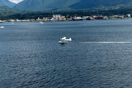 Just landed seaplane at the sea port, Vancouver, BC, Canada