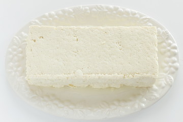 Chinese food, chopped tofu on dish for cooking image