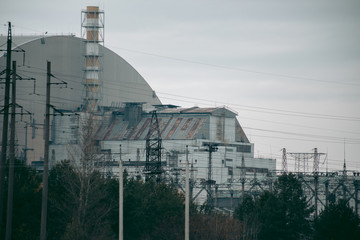 Sarcophagus over the 4th power unit of a nuclear power plant in Pripyat in Chernobyl