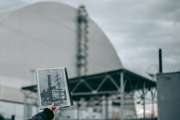 Sarcophagus over the 4th power unit of a nuclear power plant in Pripyat in Chernobyl