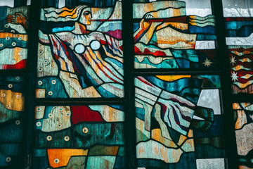 Stained glass window in Pripyat in Chernobyl