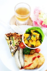 French food, shimeji mushroom and bacon quiche