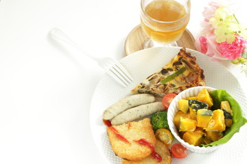 French food, shimeji mushroom and bacon quiche