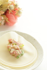 Chinese cooking, dumping fillet and dough dim sum skin
