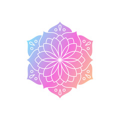 Round gradient mandala on white isolated background. Mandala vector logo illustration. Mandala with floral patterns. Yoga template