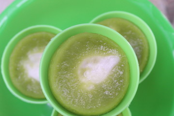 Sweet green cake with steamed pandanus