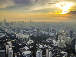 Naklejka na ściany i meble Aerial View of Downtown Bangkok at Sunrise - Bangkok, Thailand