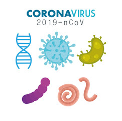 set of covid 19 pandemic microorganisms vector illustration design