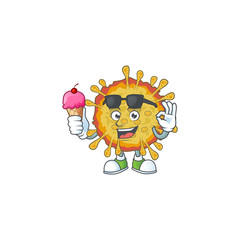 cartoon character of outbreaks coronavirus enjoying an ice cream
