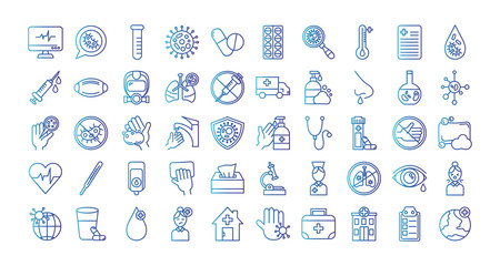 bundle of covid 19 designs, gradient line style icon vector illustration design