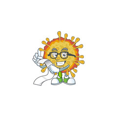 cartoon character of outbreaks coronavirus holding menu on his hand