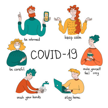 Self-isolation During An Epidemic. People Take Care Of Themselves. Stay Home. Keep Calm. Stay Up To Date. Coronovirus. Positive Recommendations During The Epidemic.