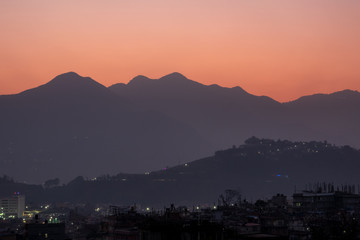 Kathmandu at Sunset with the Hills in the Background