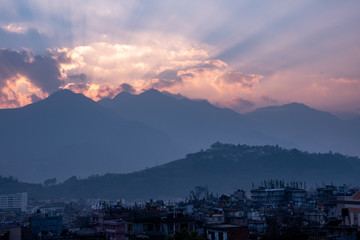 Kathmandu at Sunset with the Hills in the Background