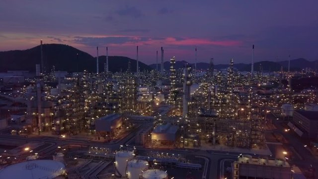 4K, Aerial footage oil​ refinery​ and​ petrochemical​ architecture plant industrial, Oil and gas refinery tank, Oil refinery plant from industry zone business power and energy petroleum.