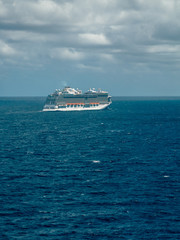 Bimini, Bahamas - March 19, 2020: cruise ships on quarantine at the ocean at sunny weather