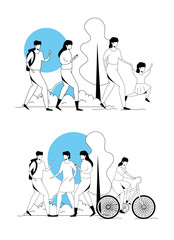 set scenes of people doing activities vector illustration design