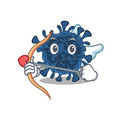 Romantic picture of decacovirus Cupid cartoon character with arrow and wings