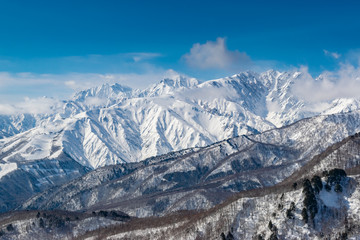 Fototapeta na wymiar View of snowed Japanese Mountain , Hakuba Japan