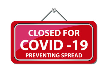 Hanging signage design for closed part of covid 19 preventing spread information.