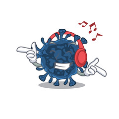 enjoying music decacovirus in cartoon mascot design