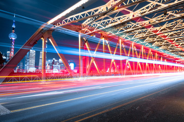 Fototapeta na wymiar Waibaidu Bridge Night Light Track in Shanghai, China