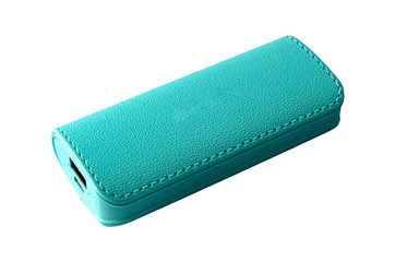 blue plastic Power bank isolated on white background
