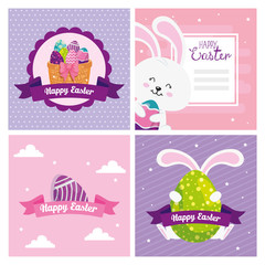 set cards of happy easter with decoration vector illustration design