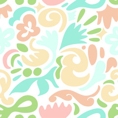 Hand drawn various Tropical leaves shapes and doodle objects. abstract contemporary modern trendy vector seamless patterns. use for textile prints