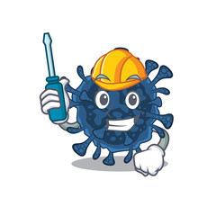 Smart automotive decacovirus presented in cartoon character design