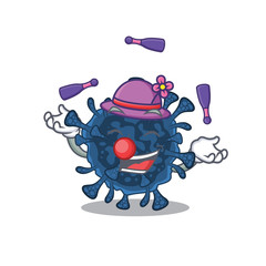 A sweet decacovirus mascot cartoon style playing Juggling