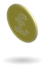 Gold coin with British pound sign. Isometric vector illustration isolated on white background