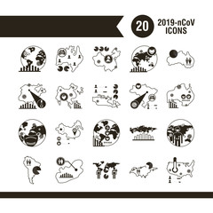 bundle twenty designs of covid 19 , line style icon vector illustration design