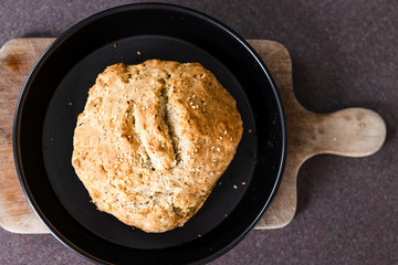 healthy homemade food,  preparing herbs and sesame bread