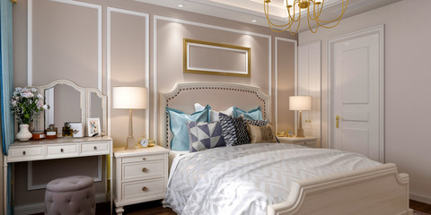 3d render of hotel bedroom