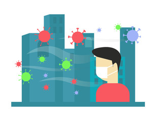 Design vector illustration of an isolated city because of a virus outbreak. for presentations, outreach, infographic etc.