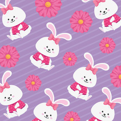 Obraz na płótnie Canvas background of rabbits female with flowers decoration vector illustration design