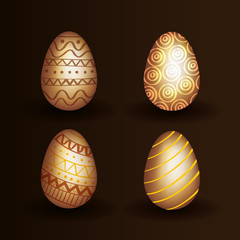 set of eggs easter golden decorated vector illustration design