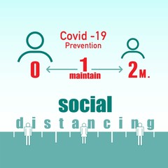 Covid-19 prevention, social distancing. Vector illustration outline flat design style.