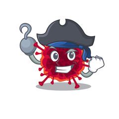 Cool pedacovirus in one hand Pirate cartoon design style with hat