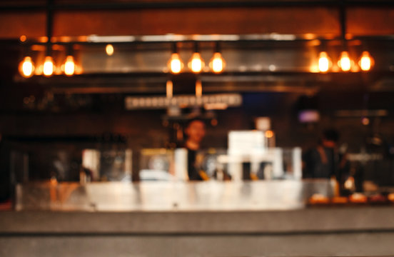 Abstract blur image of cafe or restaurant with bokeh for background