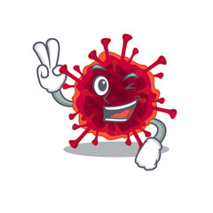 Cheerful pedacovirus mascot design with two fingers
