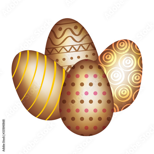 Set Of Golden Eggs Easter Decorated Vector Illustration Design Wall Mural Gstudio Group