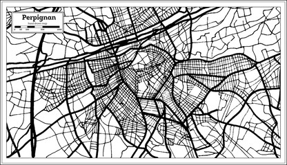 Perpignan France City Map in Black and White Color in Retro Style. Outline Map.