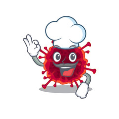Cute pedacovirus cartoon character wearing white chef hat