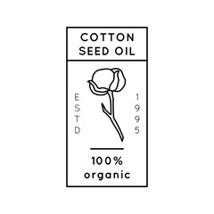 Pure Cottonseed Oil Liner labels and badges - Vector Icon, Sticker, Stamp, Tag Cotton Flower - Natural Organic Oil Logo.
