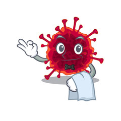 Naklejka premium A design of pedacovirus cartoon character working as waiter